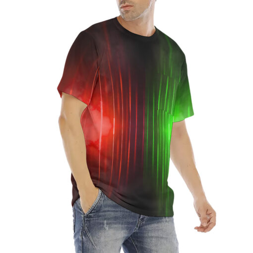 Red Green Smoke Neon Light Men's T-Shirt - Image 3