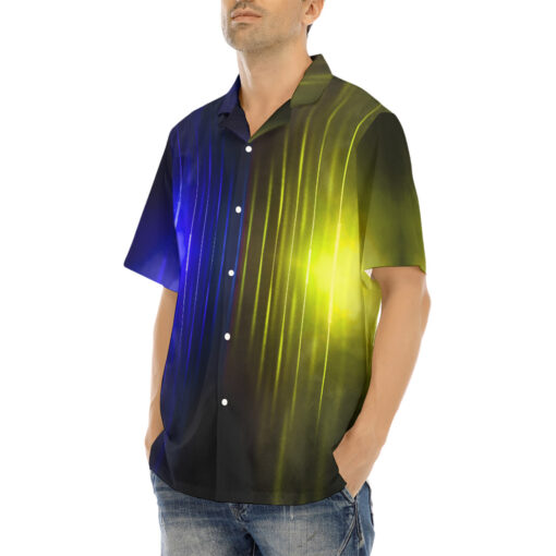 Blue Yellow Smoke Neon Light Hawaiian Shirt - Image 3