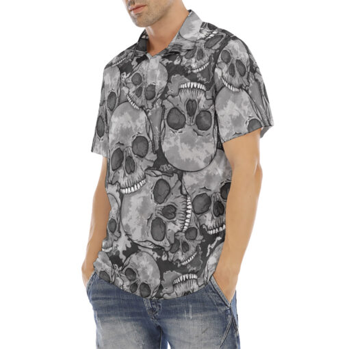 Gray Skulls Camouflage Velvet Polo Shirt