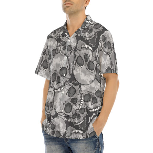 Gray Skulls Camouflage Hawaiian Shirt - Image 3