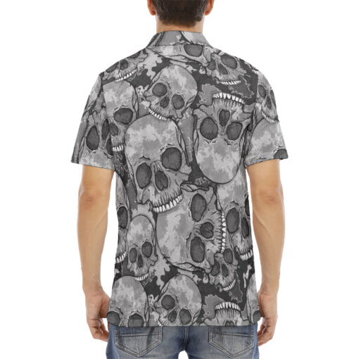 Gray Skulls Camouflage Velvet Polo Shirt - Image 4