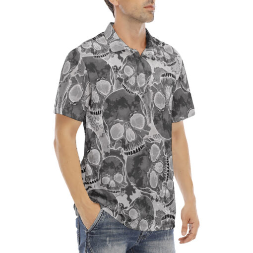 Inverted Skulls Camouflage Velvet Polo Shirt - Image 3