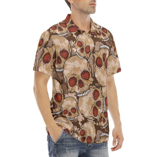 Red Skulls Camouflage Velvet Polo Shirt - Image 3