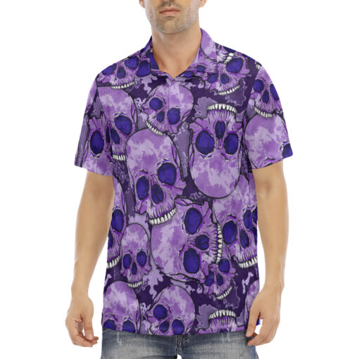 Purple Skulls Velvet Polo Shirt - Image 2