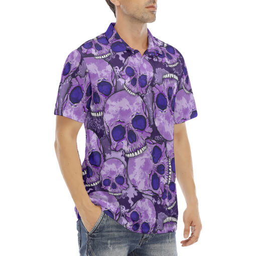 Purple Skulls Velvet Polo Shirt - Image 3