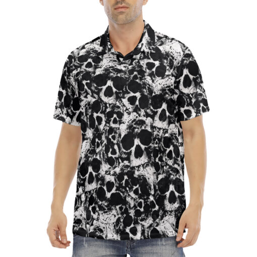 Skulls Grunge Velvet Polo Shirt - Image 2