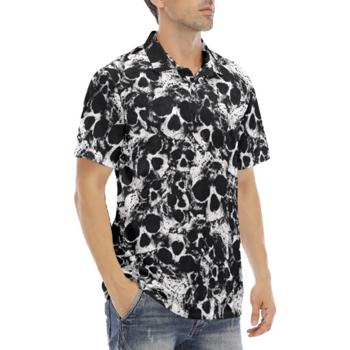 Skulls Grunge Velvet Polo Shirt - Image 3