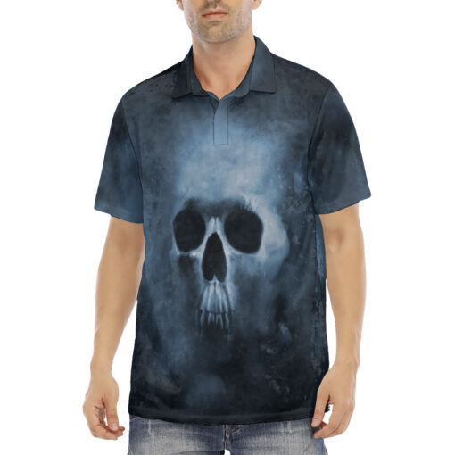 Smoke Cloud Scary Skull Velvet Polo Shirt - Image 2