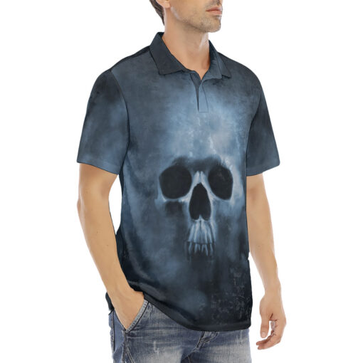 Smoke Cloud Scary Skull Velvet Polo Shirt - Image 3