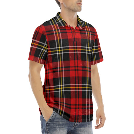 Classic Red Tartan Velvet Polo Shirt - Image 3