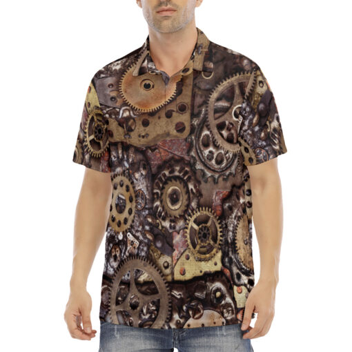 Steampunk Gears Velvet Polo Shirt - Image 2