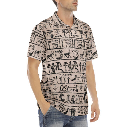 Egyptian Hieroglyphs Velvet Polo Shirt - Image 3