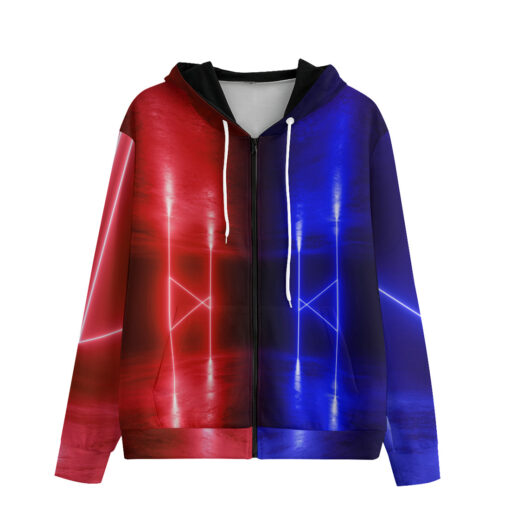 Men's Zip Up Hoodie Red Blue Sci-Fi Neon