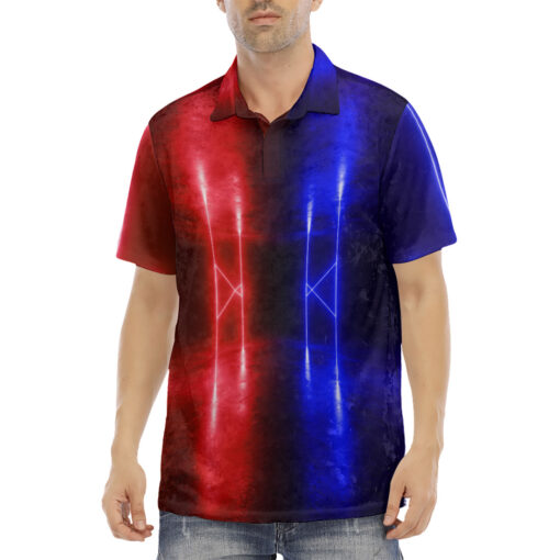 Velvet Polo Shirt Red Blue Sci-Fi Neon - Image 2