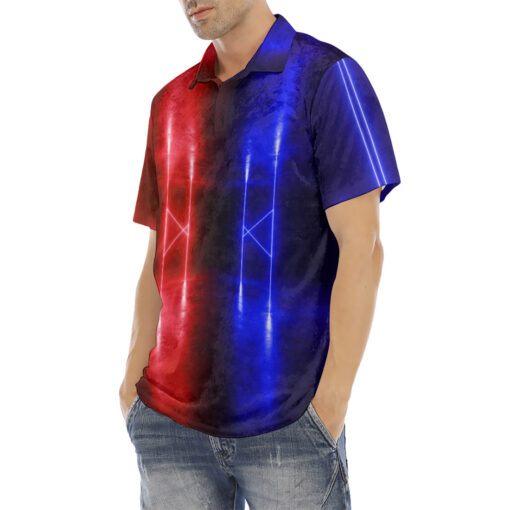 Velvet Polo Shirt Red Blue Sci-Fi Neon