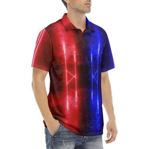 Velvet Polo Shirt Red Blue Sci-Fi Neon - Image 3