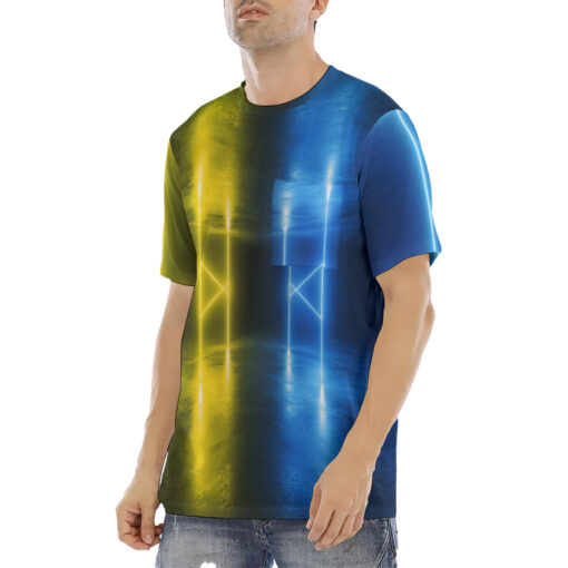 Yellow Blue Sci-Fi Neon Glowing Light Men's T-Shirt - Image 2