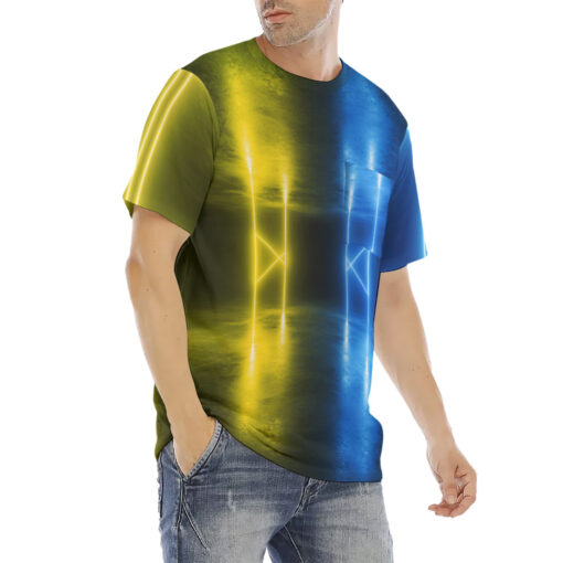 Yellow Blue Sci-Fi Neon Glowing Light Men's T-Shirt - Image 3