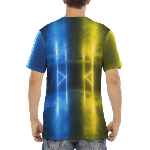 Yellow Blue Sci-Fi Neon Glowing Light Men's T-Shirt - Image 4