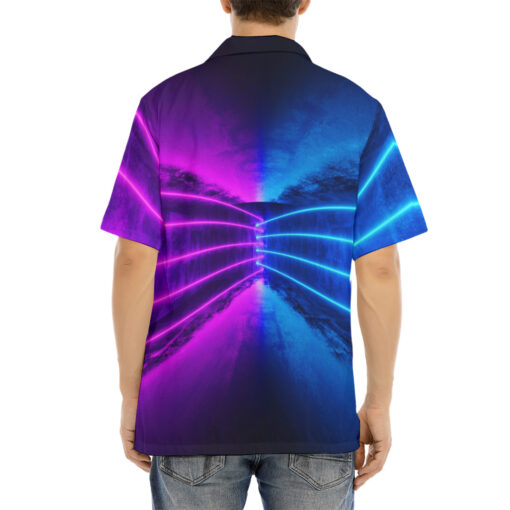 Blue Purple Futuristic Glowing Neon Hawaiian Shirt - Image 4