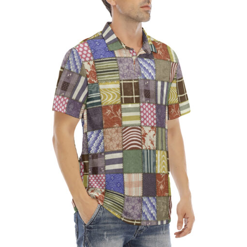 Cloth Patchwork Velvet Polo Shirt - Image 3