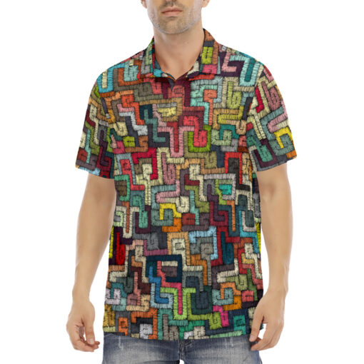 Ethnic Tribal Motifs Bohemian Velvet Polo Shirt - Image 2