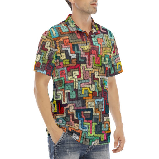 Ethnic Tribal Motifs Bohemian Velvet Polo Shirt - Image 3