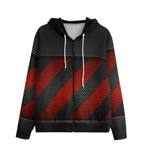 Carbon Fiber Warning Tape Men's Zip Up Hoodie