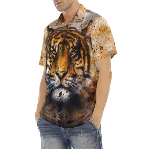 Rust Tiger Collage Velvet Polo Shirt