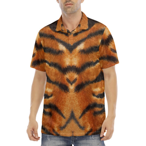 Tiger Pattern Velvet Polo Shirt - Image 2