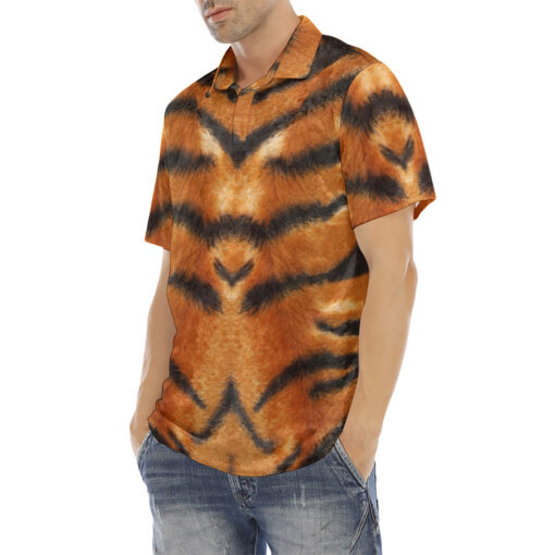 Tiger Pattern Velvet Polo Shirt