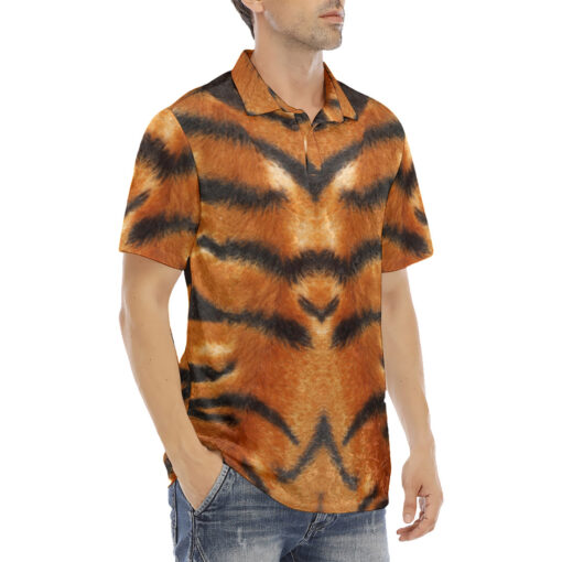 Tiger Pattern Velvet Polo Shirt - Image 3