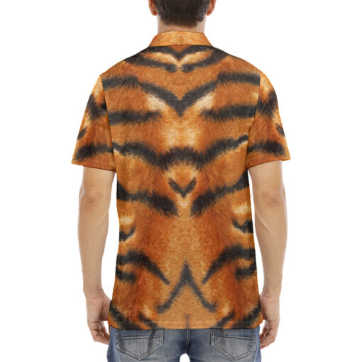 Tiger Pattern Velvet Polo Shirt - Image 4