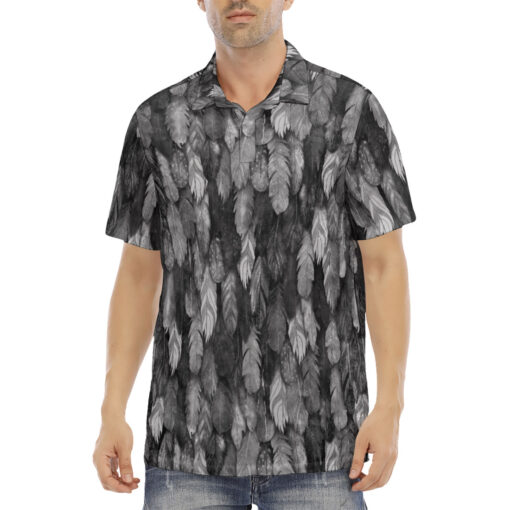 Black Feathers Plumage Velvet Polo Shirt - Image 2