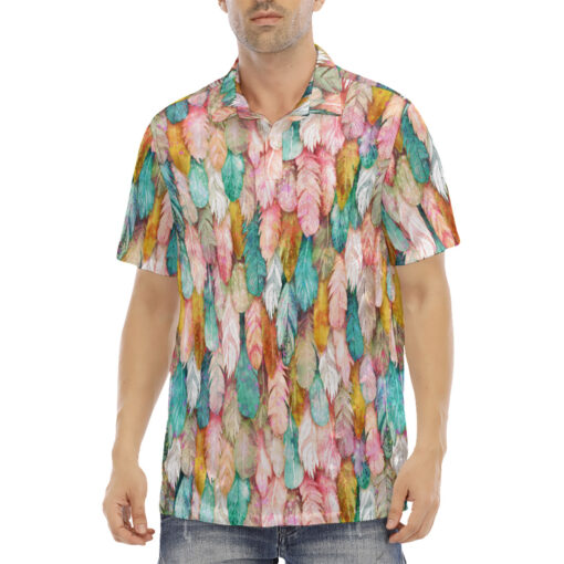 Colorful Feathers Plumage Velvet Polo Shirt - Image 2