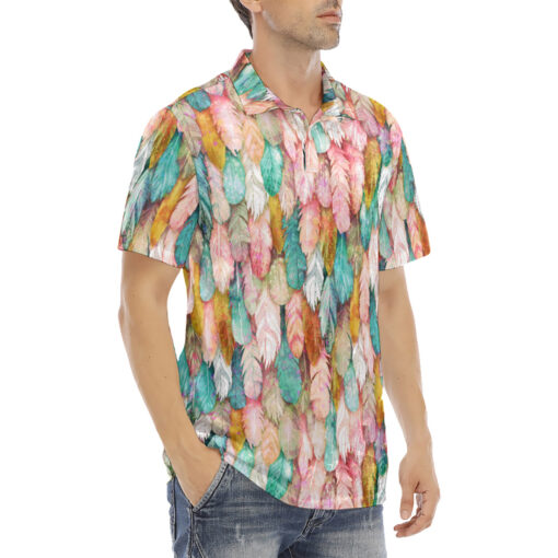 Colorful Feathers Plumage Velvet Polo Shirt - Image 3