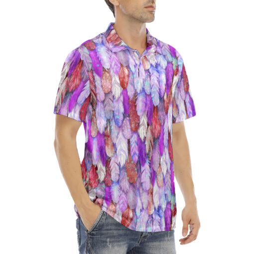 Colorful Feathers Plumage Velvet Polo Shirt - Image 3