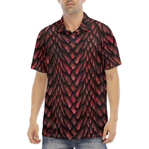 Red Dragon Scales Velvet Polo Shirt - Image 2