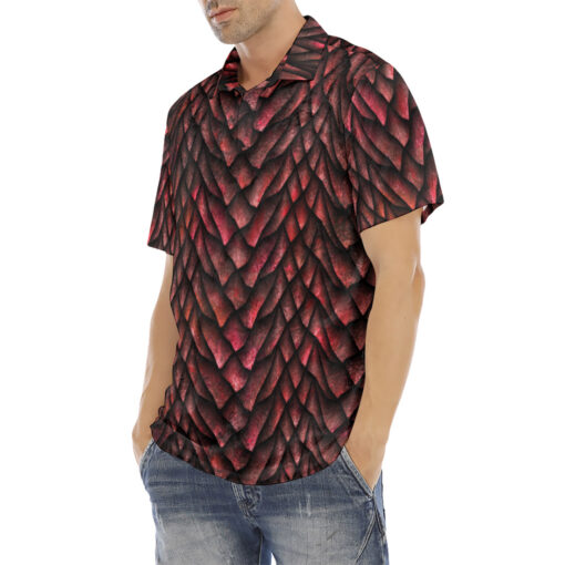 Red Dragon Scales Velvet Polo Shirt