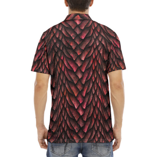 Red Dragon Scales Velvet Polo Shirt - Image 4