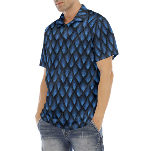 Blue Dragon Scales Velvet Polo Shirt