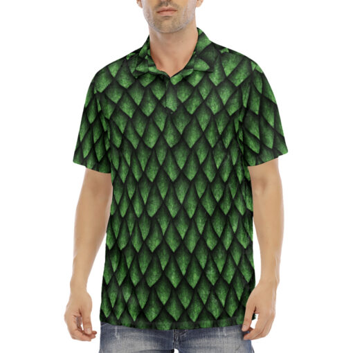 Green Dragon Scales Velvet Polo Shirt - Image 2