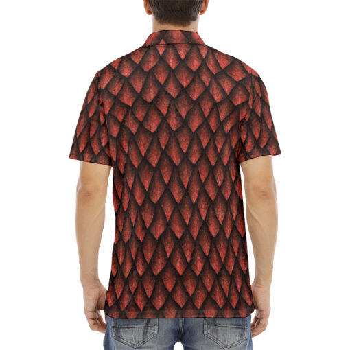 Red Dragon Scales Velvet Polo Shirt - Image 4