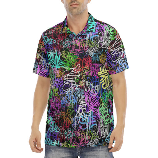 Colorful Graffiti Velvet Polo Shirt - Image 2