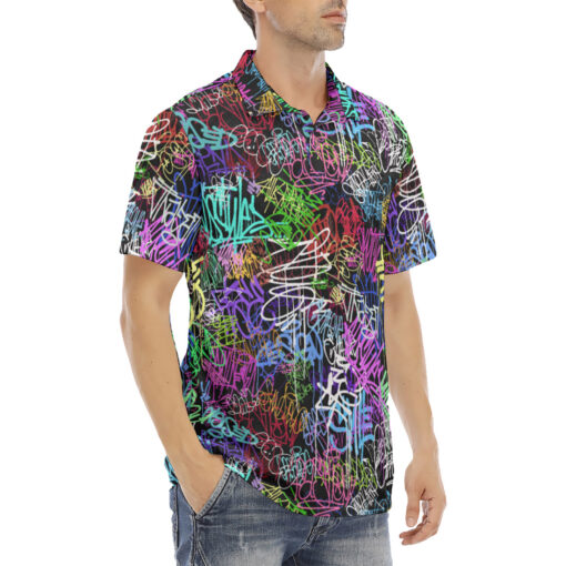 Colorful Graffiti Velvet Polo Shirt - Image 3