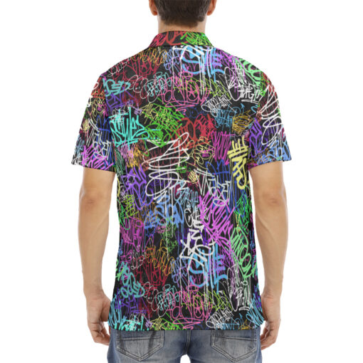 Colorful Graffiti Velvet Polo Shirt - Image 4