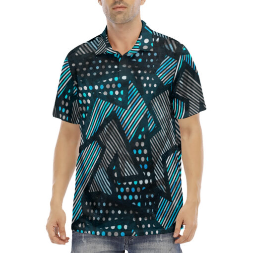 Abstract Cloth Geometric Velvet Polo Shirt - Image 2