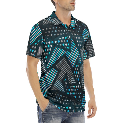 Abstract Cloth Geometric Velvet Polo Shirt - Image 3