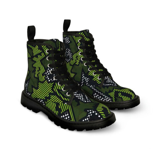 Green Geometric Canvas Boots