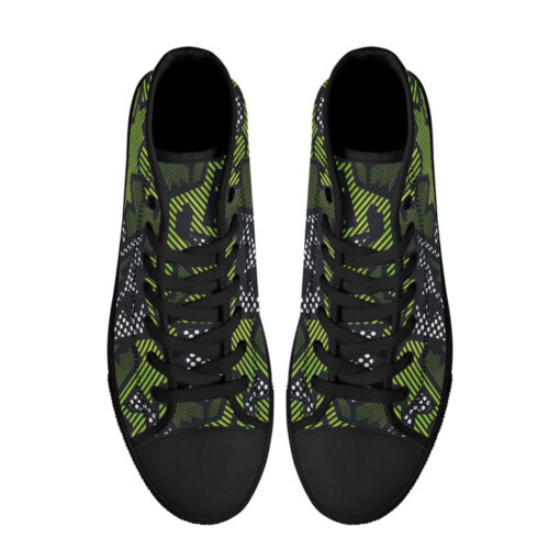 Green Geometric High-Top Canvas Shoes - Image 3